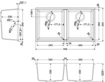 Aláépíthető gránit mosogató LUISINA QUADRILLE EVSP983 022E Grismetal