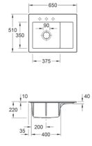 Beépíthető kerámia mosogató Villeroy & Boch Subway 45 Compact left Crema 331202KR